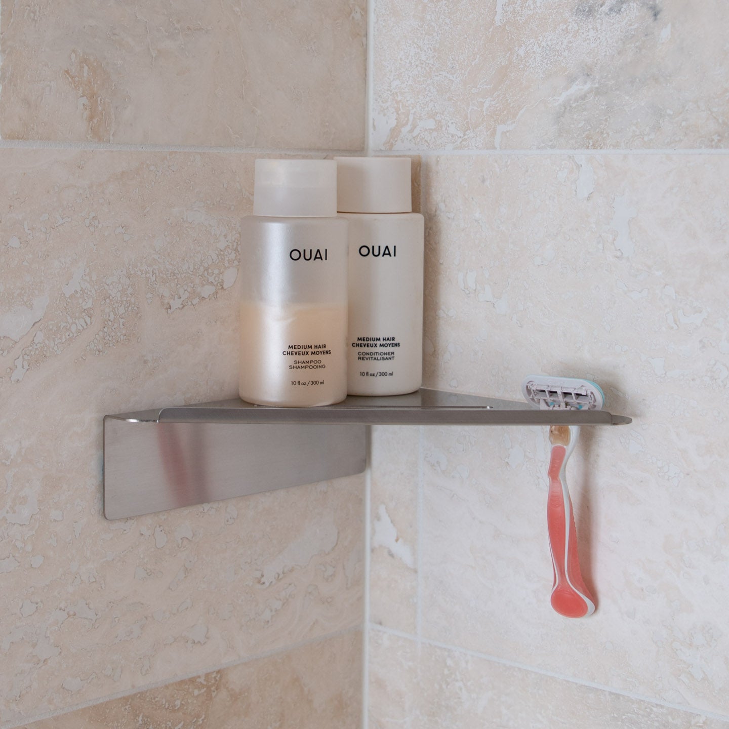 Corner Shower Shelf - Brushed Steel