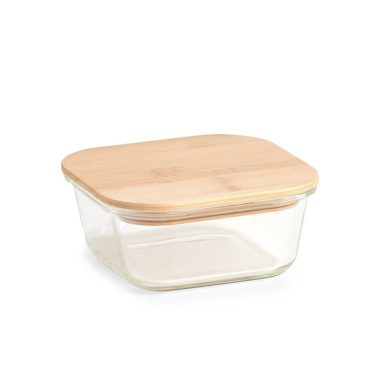 Madopbevaringsboks i glas 800 ml – kvadratisk med bambuslåg