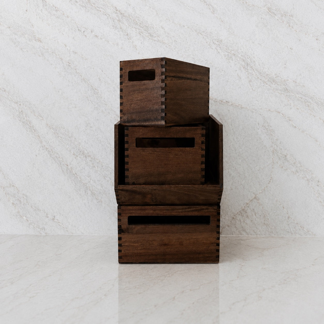 Stackable wooden box open front acacia