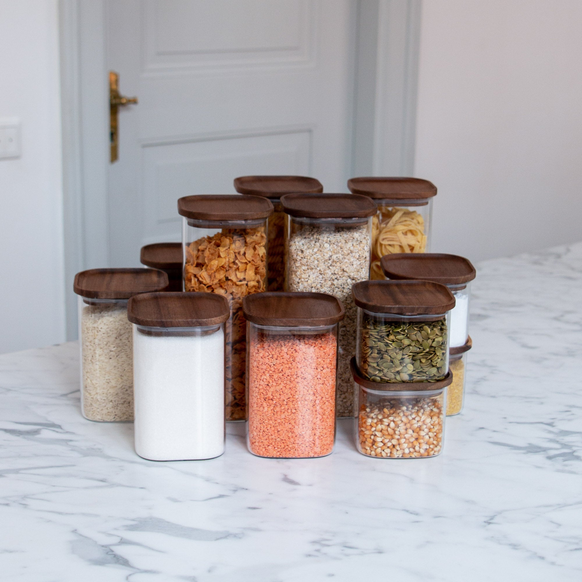 Storage jar with acacia wood lid square 1800 ml