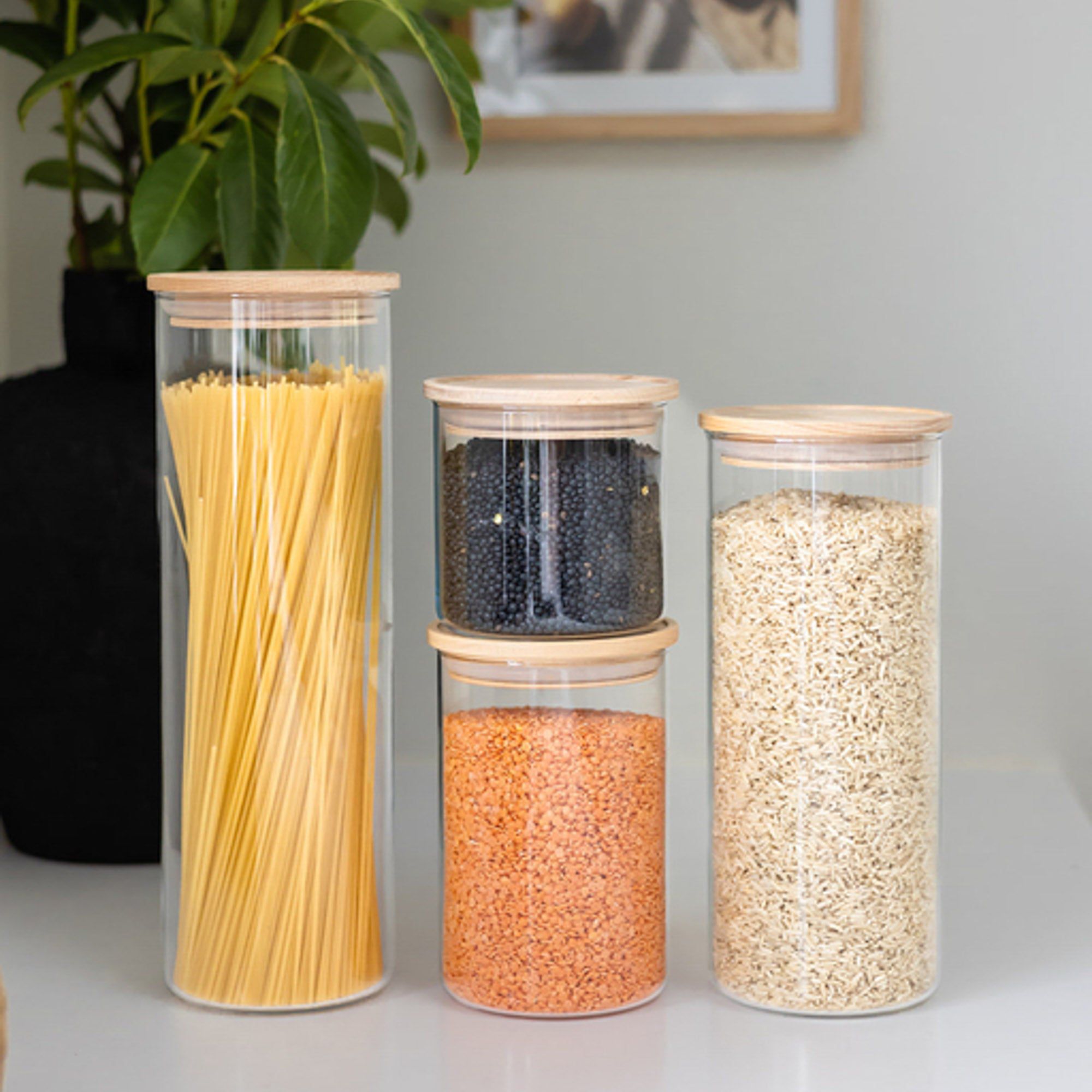 Opbevaringsglas Opbevaringsglas med trælåg rund 1500 ml lys aestetisk ele living