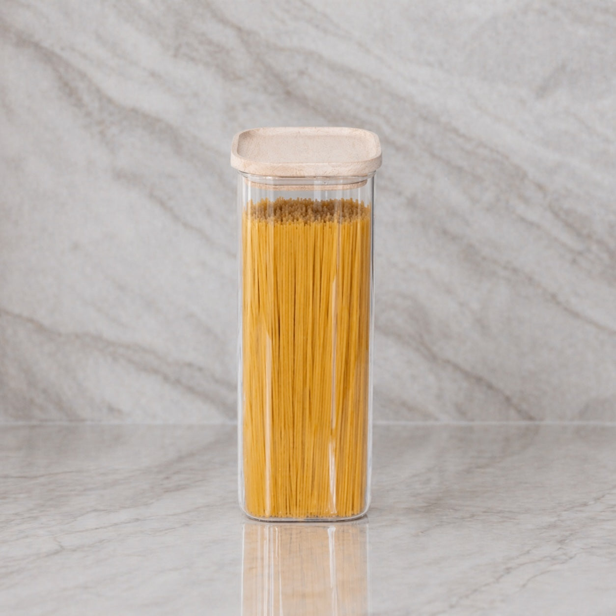 Storage jar with wooden lid square 2000 ml light