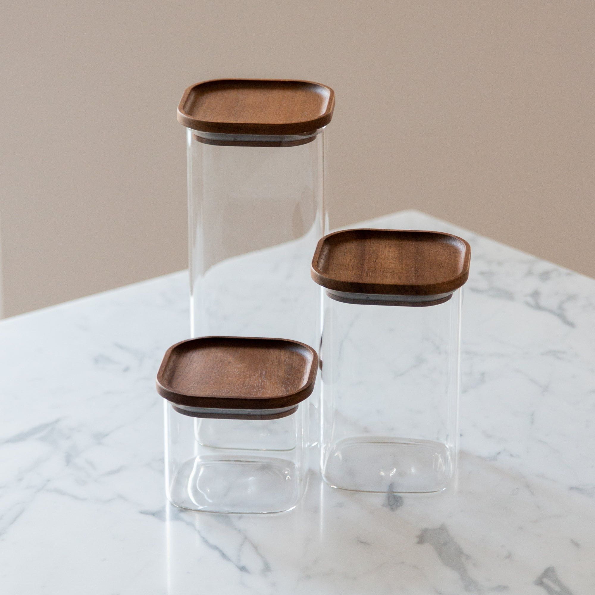 Opbevaringsglas med akacie trælåg firkantet 1000 ml aestetisk ele living