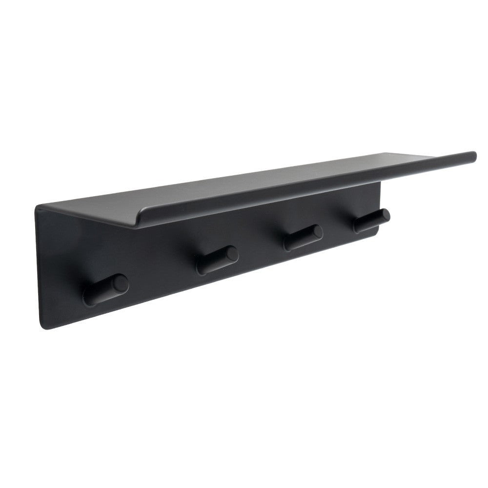 Towel hook 4 Hook w. shelf - Matt Black