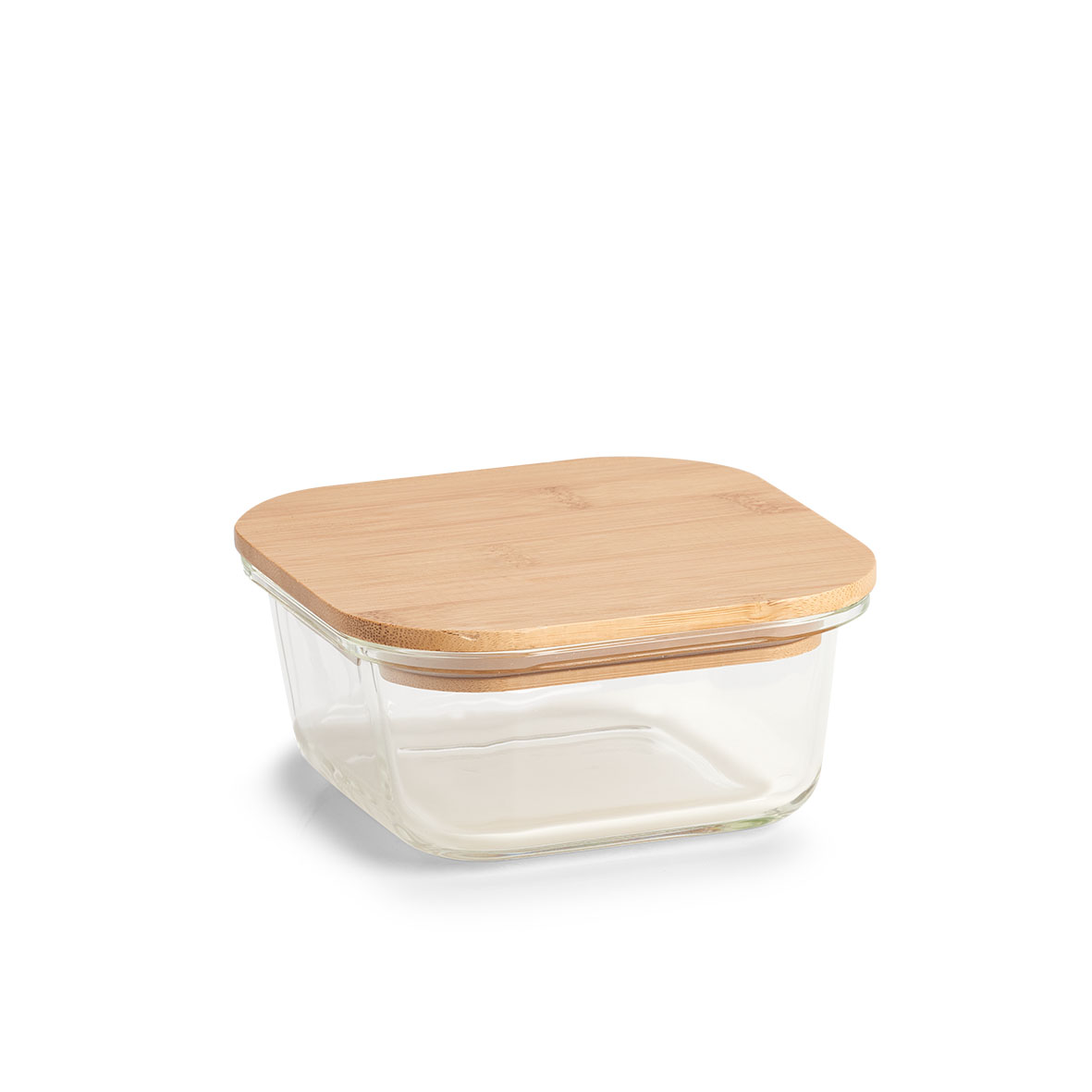 Madopbevaringsboks i glas 520 ml – kvadratisk med bambuslåg