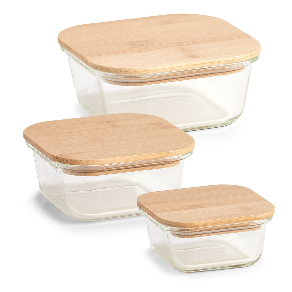 Madopbevaringsboks i glas 520 ml – kvadratisk med bambuslåg
