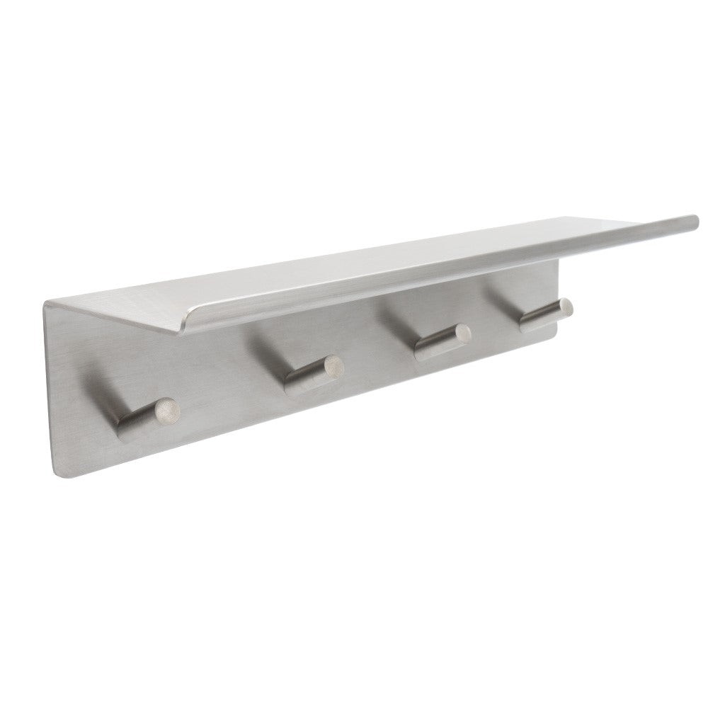 Towel hook 4 Hook w. shelf - Brushed Steel