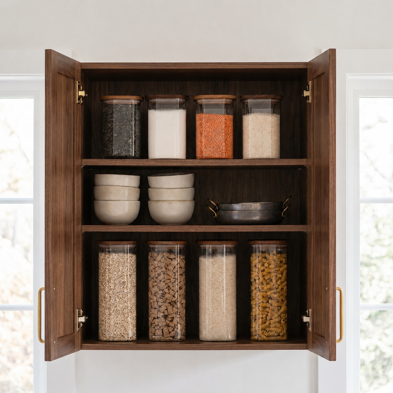 Large storage solution – 20 square storage jars with acacia lids