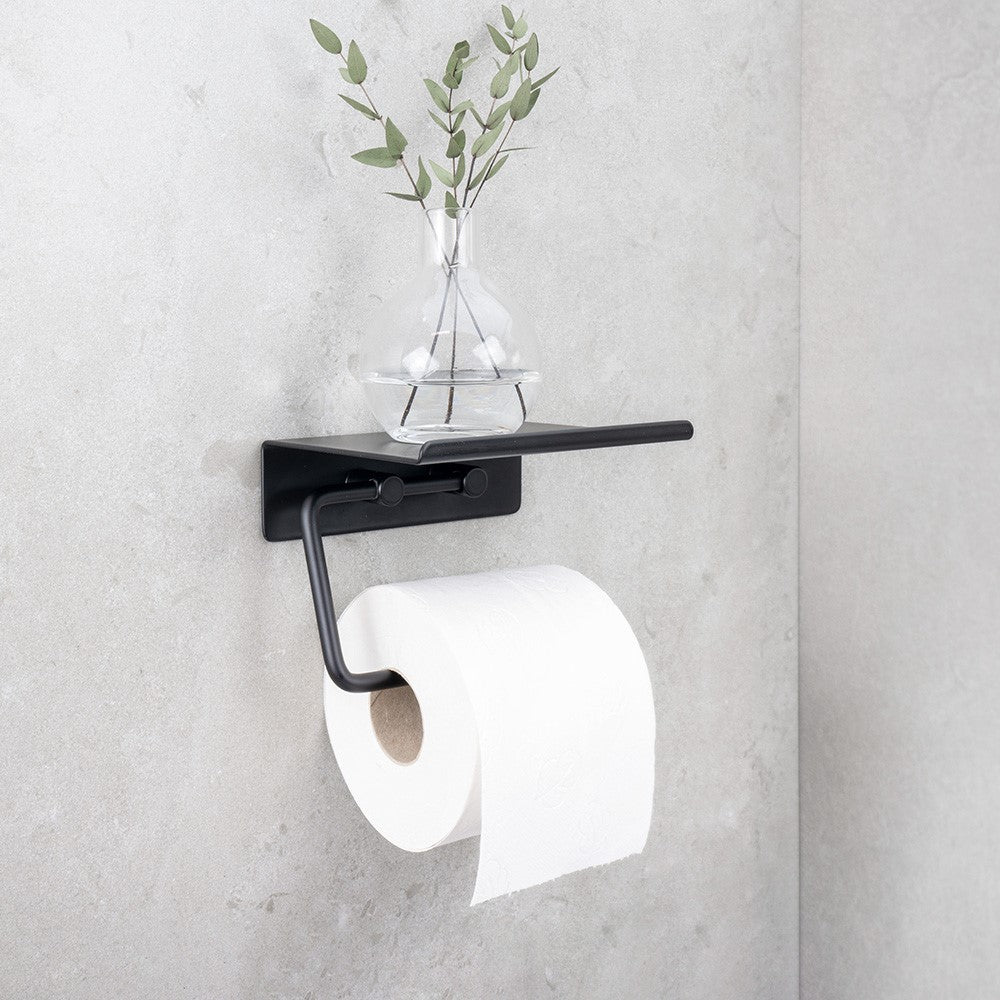 Toiletrulleholder m. hylde- Mat Sort