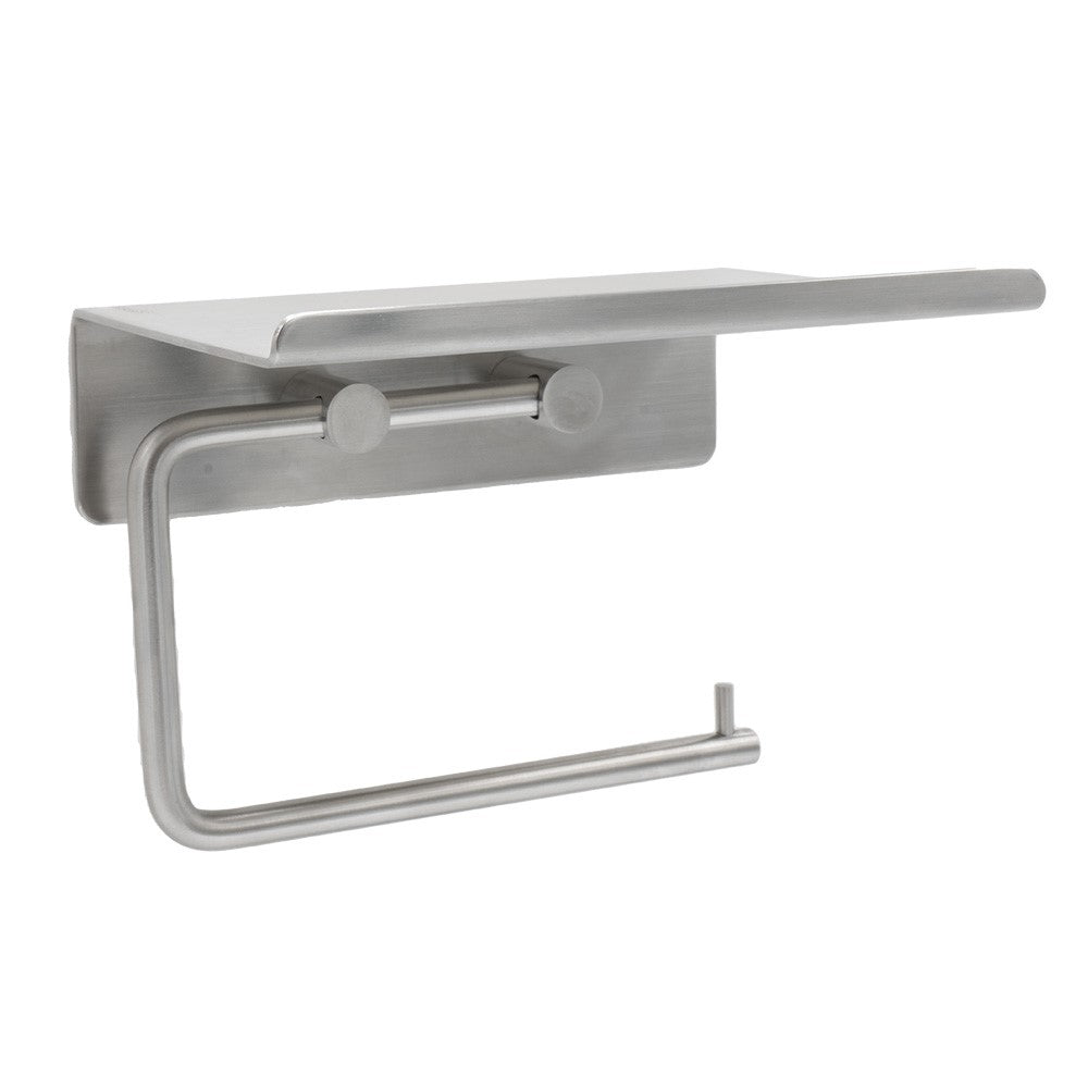 Toilet roll holder w. shelf - Brushed Steel