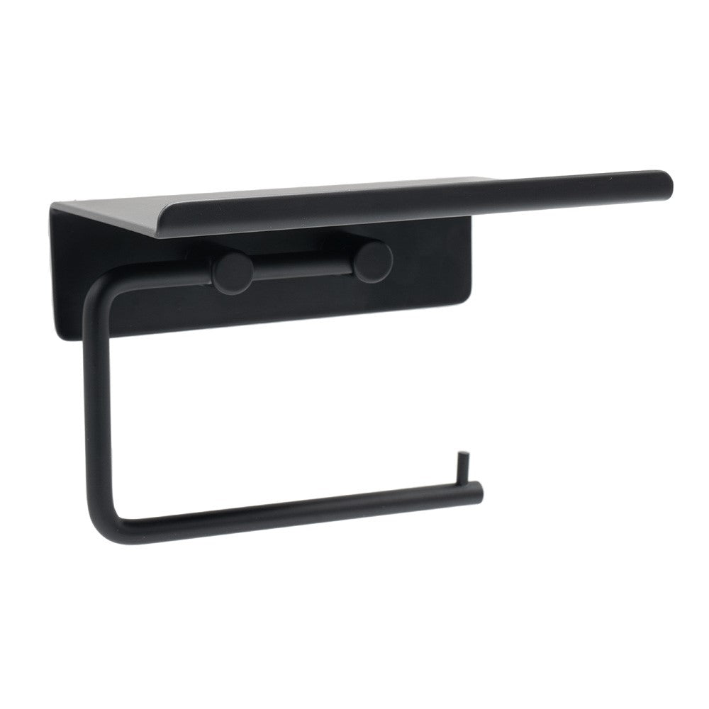 Toilet roll holder with shelf - Matt Black